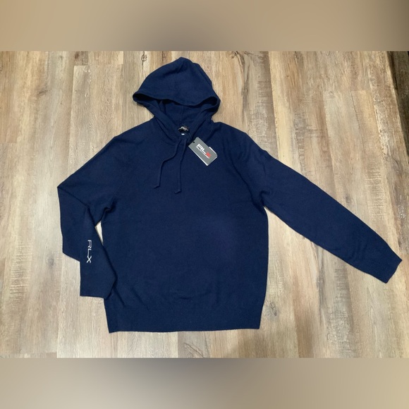 New RLX Ralph Lauren Navy Blue 100% Cashmere Pullover Hoodie Men's Sz S